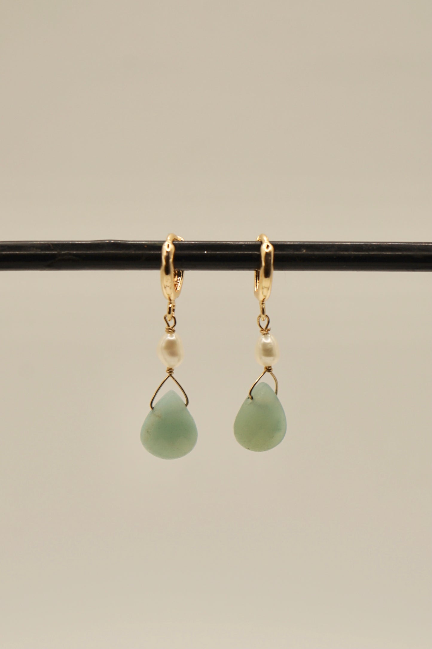 14k gold fill teardrop jade and pearl earrings