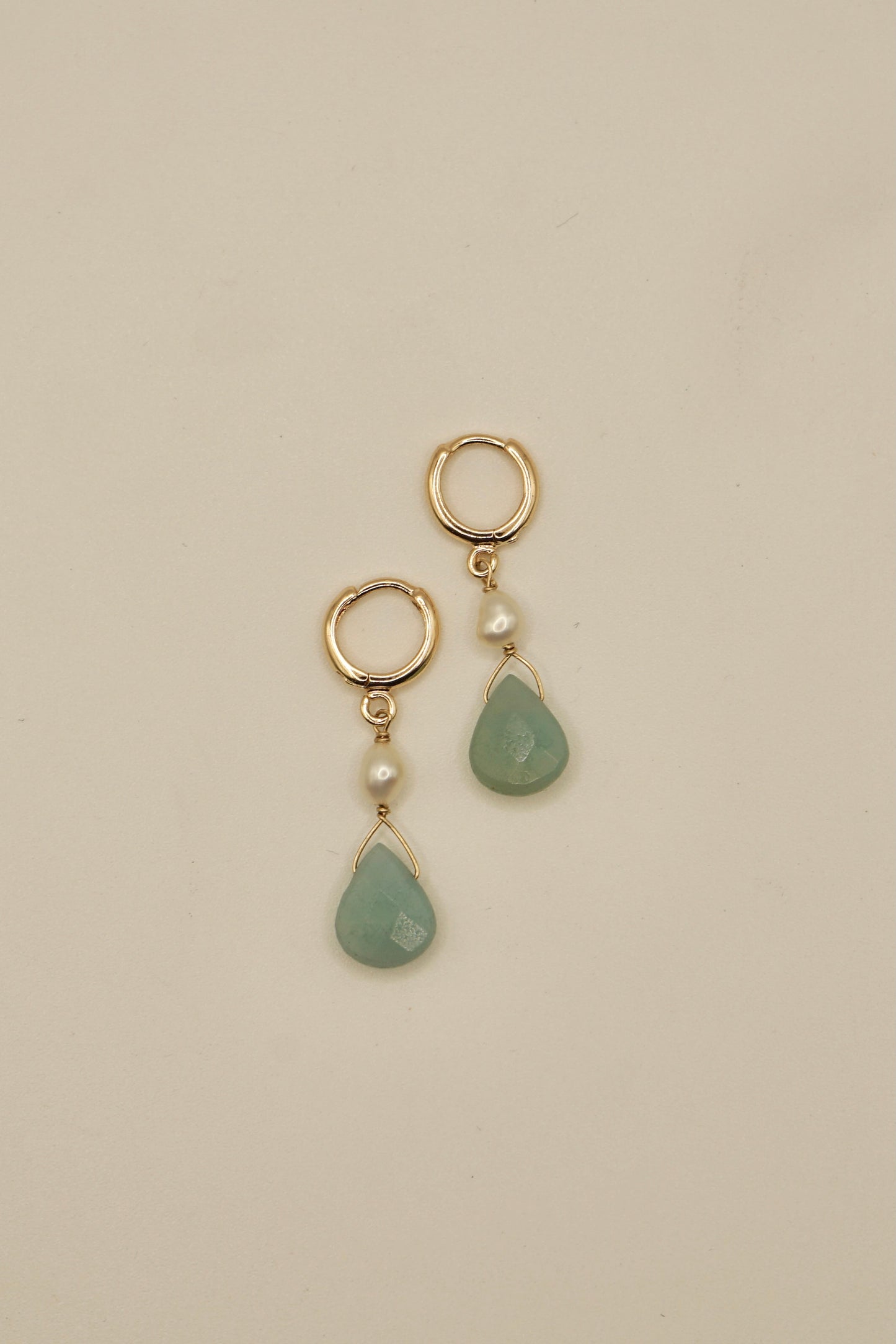 14k gold fill teardrop jade and pearl earrings