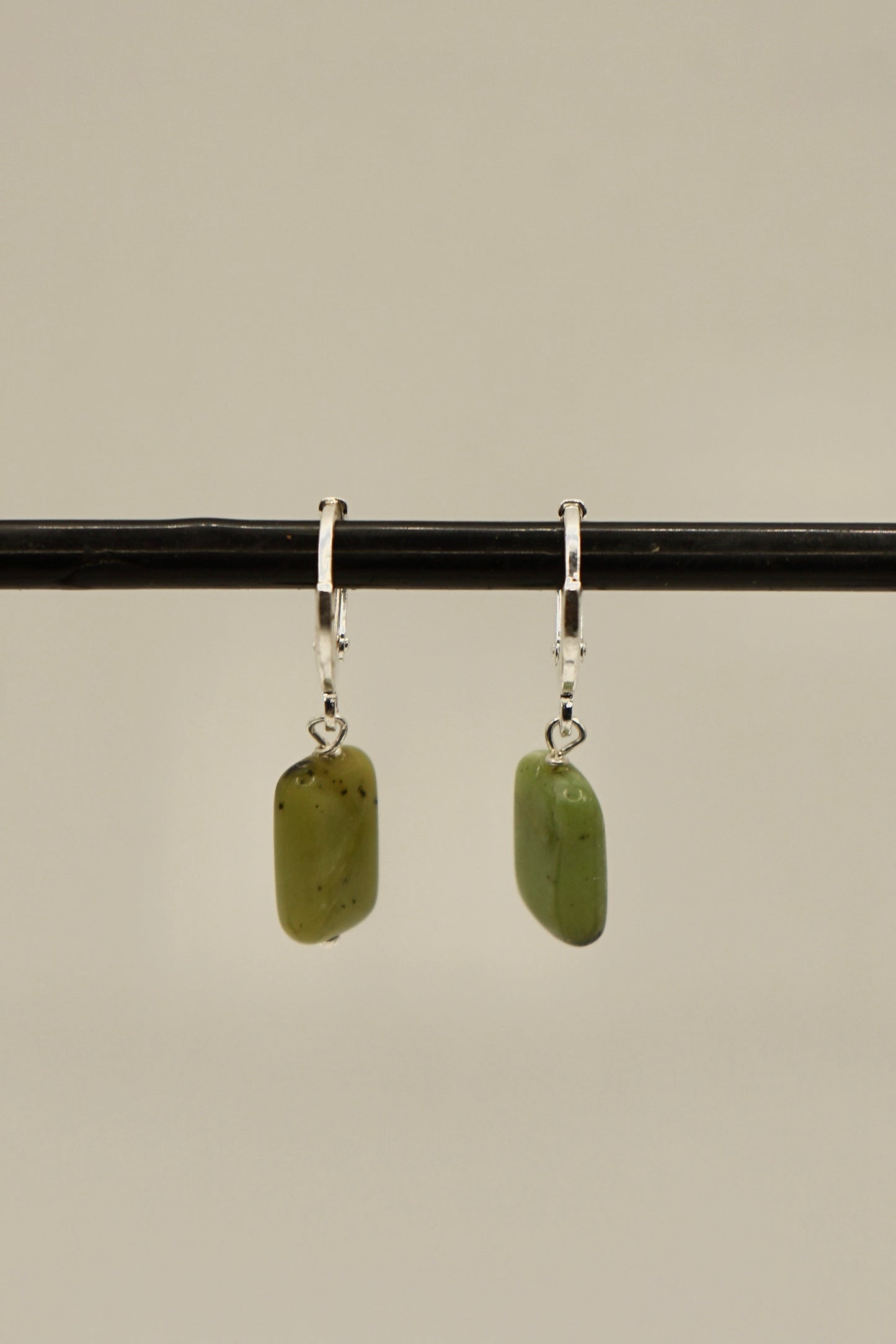 Sterling silver rounded rectangle green jasper earrings