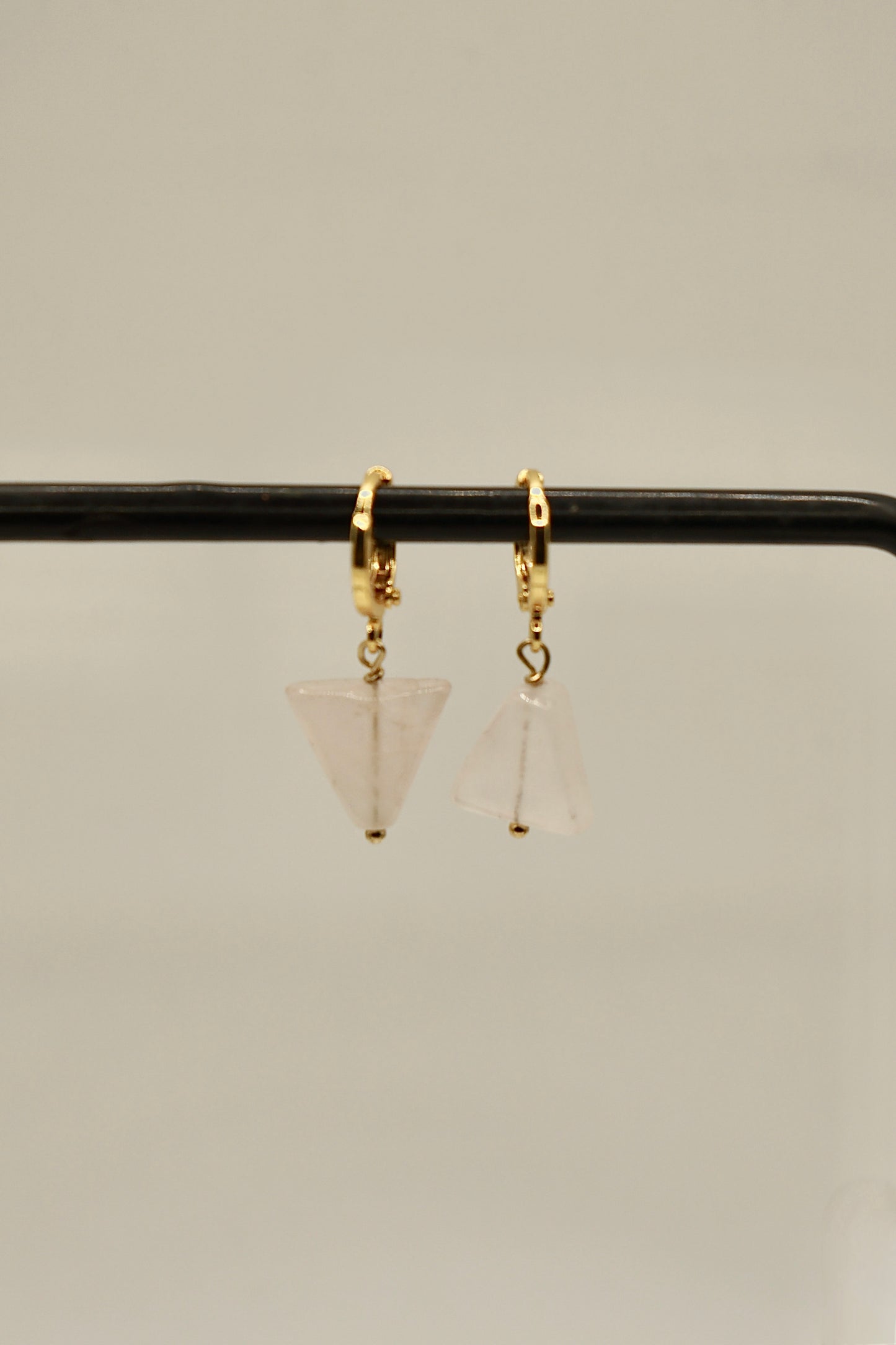 14k gold fill triangle rose quartz earrings