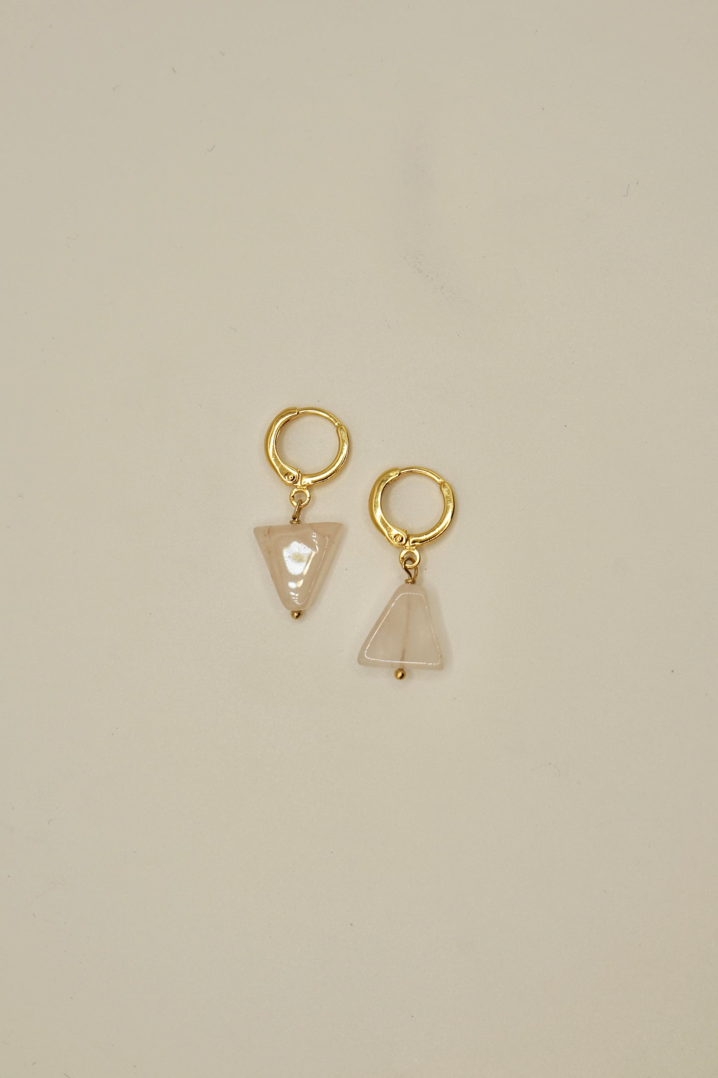 14k gold fill triangle rose quartz earrings