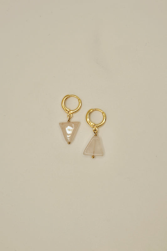 14k gold fill triangle rose quartz earrings