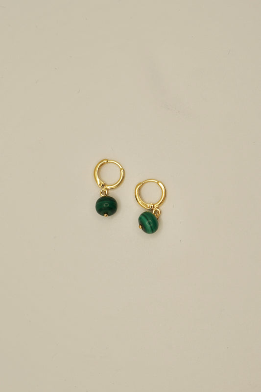 14k gold fill round malachite earrings