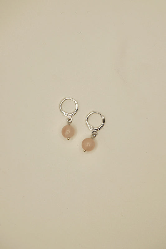 Sterling silver round rose quartz earrings