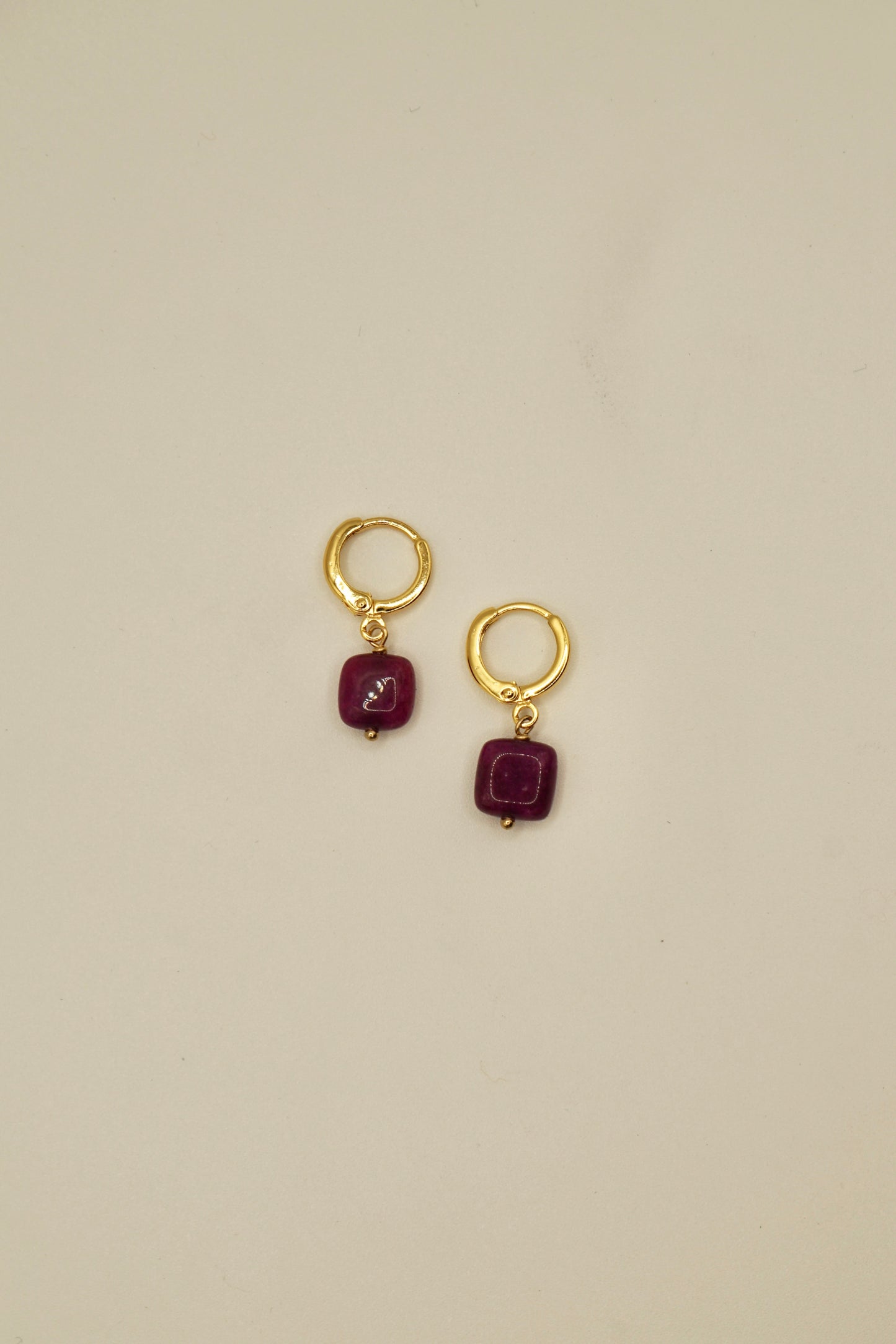 14k gold fill rounded square plum jade earrings