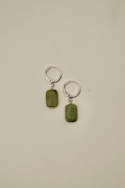 Sterling silver rounded rectangle green jasper earrings