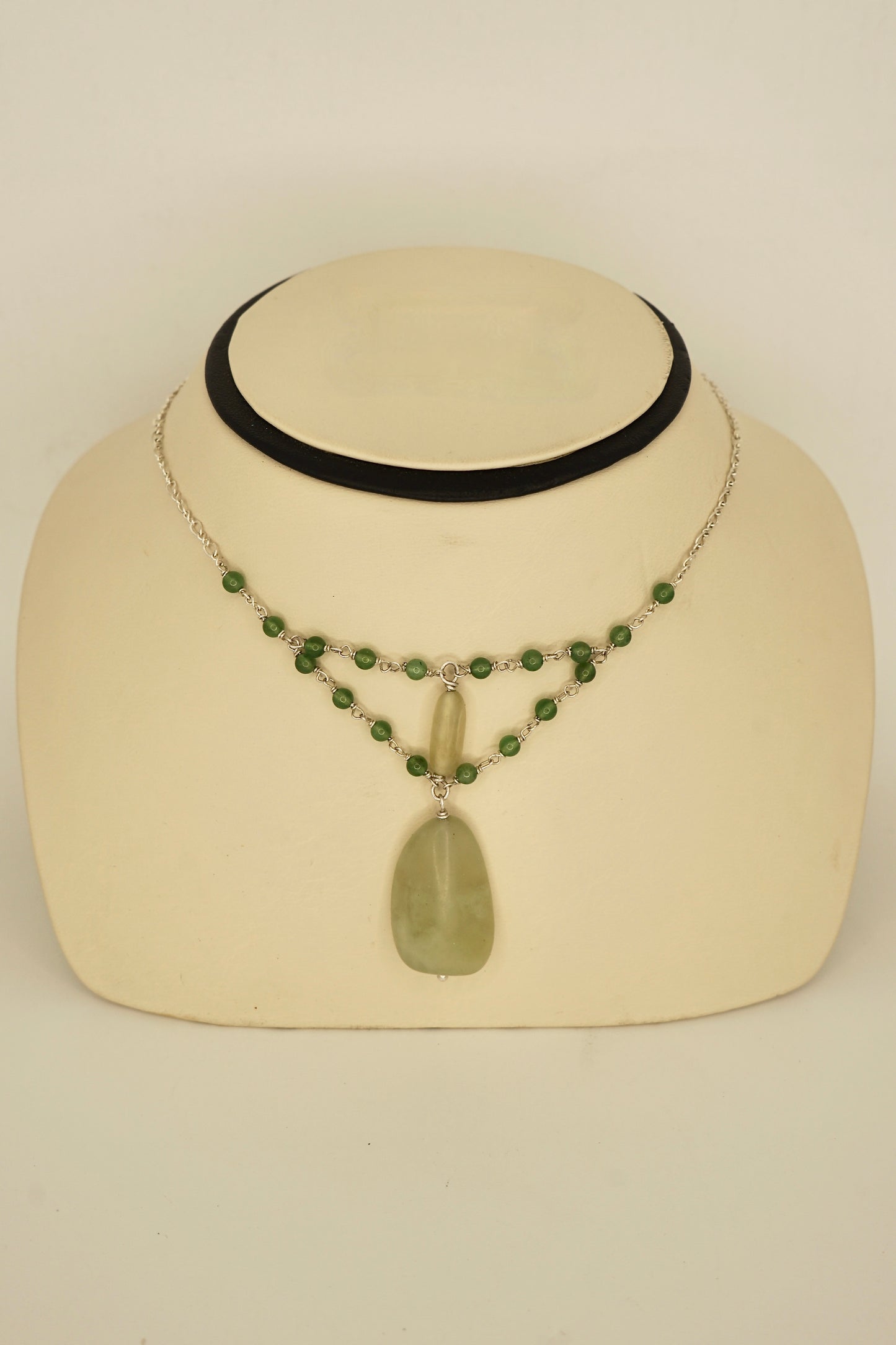 925 Silver Jade and Green Quartz Triangle Lariat Necklace