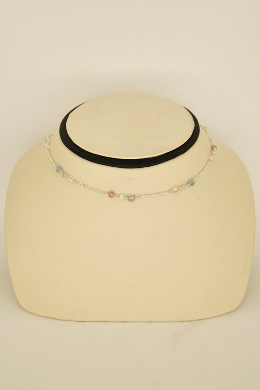 925 Silver Morganite Beaded Choker Necklace