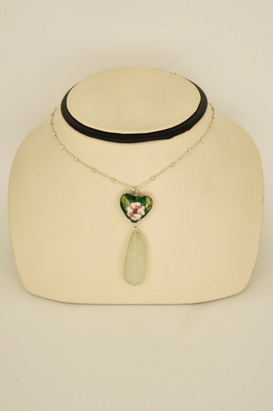 925 Silver Green Cloisonne Pendant Necklace