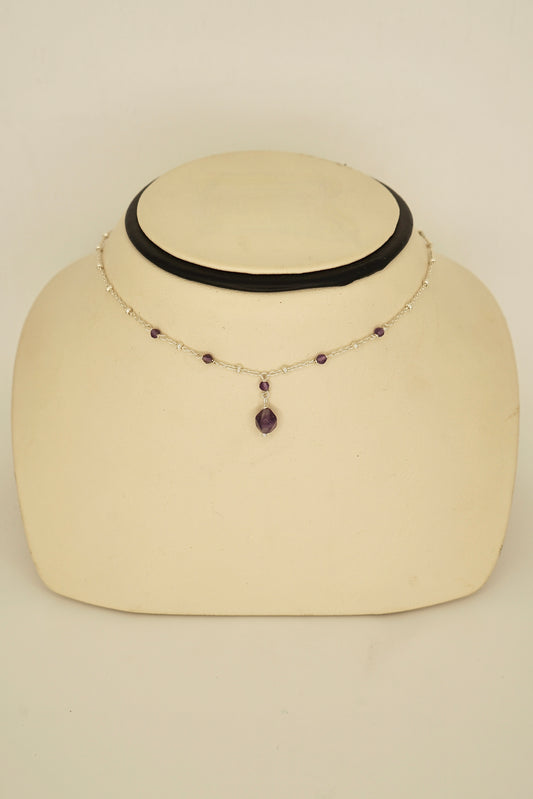 925 Silver Amethyst Beaded Lariat Necklace