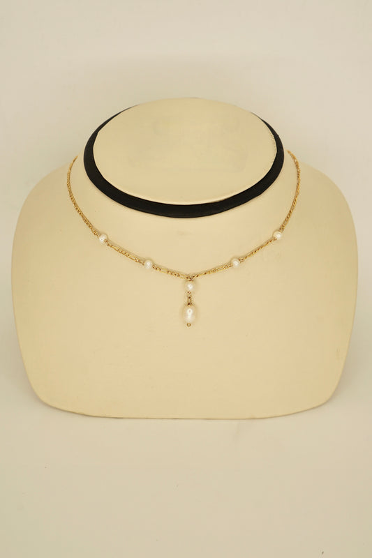 14K GF Genuine Pearl Beaded Lariat Necklace